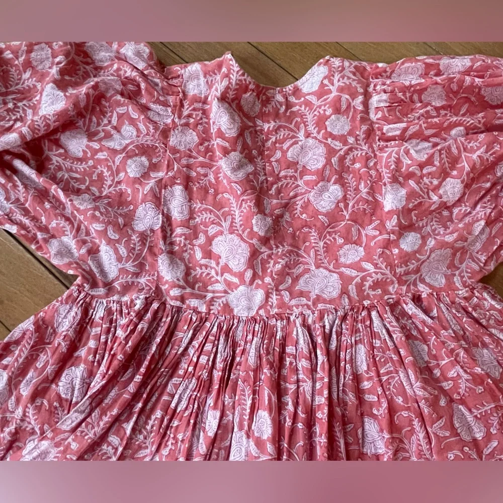 Dolma Raya Floral Mini Dress Small Pink Boho Tassel Tie Peasant Tunic - Picture 10 of 12